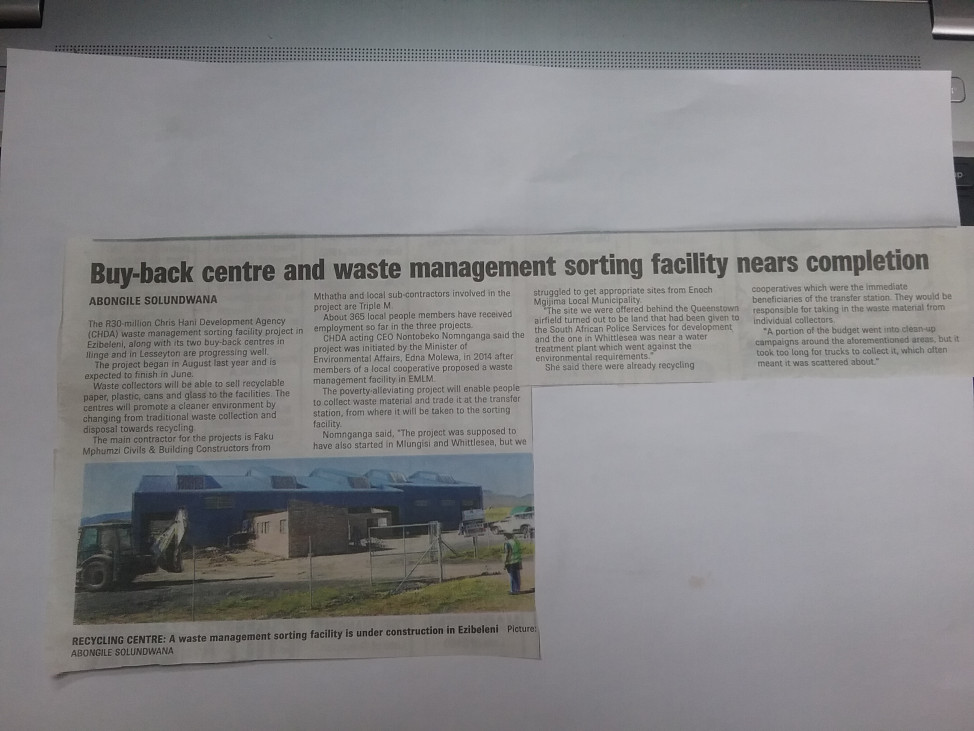 Buy-back centre and waste management sorting facility nears completion